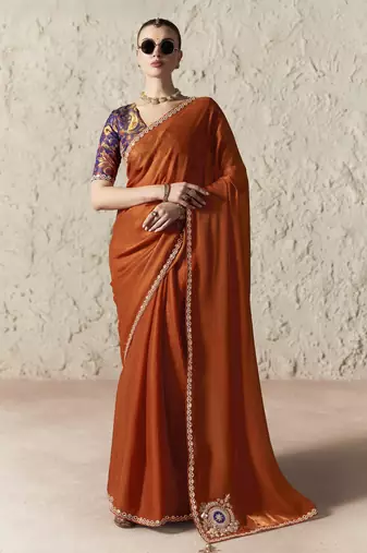 DARK ORANGE FANCY  embroidered saree with blouse
