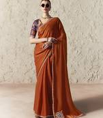 DARK ORANGE FANCY embroidered saree with blouse
