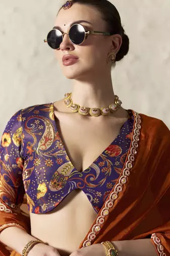DARK ORANGE FANCY embroidered saree with blouse