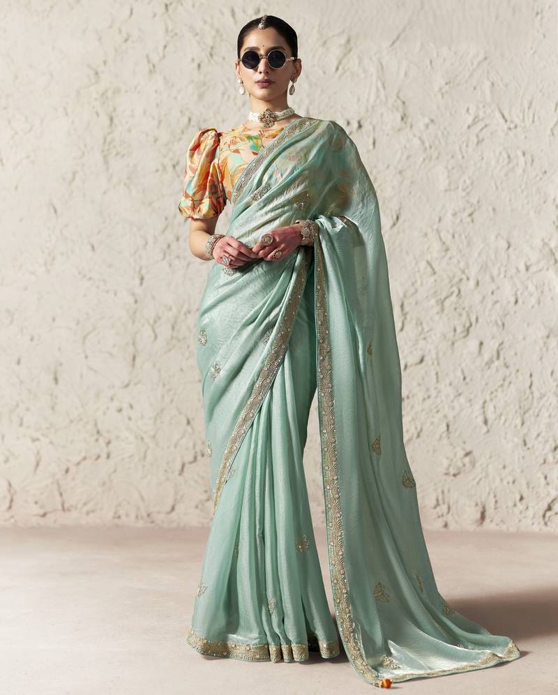 LIGHTGREEN FANCY embroidered saree with blouse