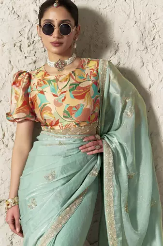 LIGHTGREEN FANCY embroidered saree with blouse