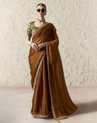 BROWN FANCY embroidered saree with blouse 1