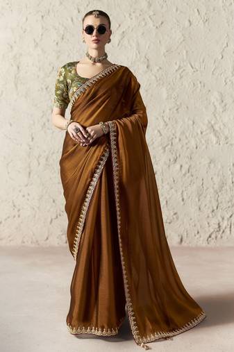 BROWN FANCY embroidered saree with blouse