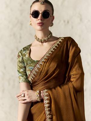 BROWN FANCY embroidered saree with blouse 2