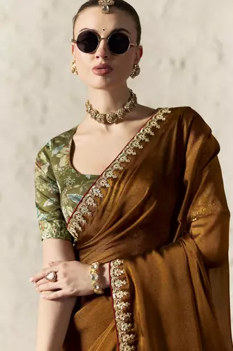 BROWN FANCY embroidered saree with blouse