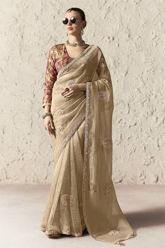  CREAM FANCY embroidered saree with blouse