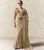  CREAM FANCY embroidered saree with blouse