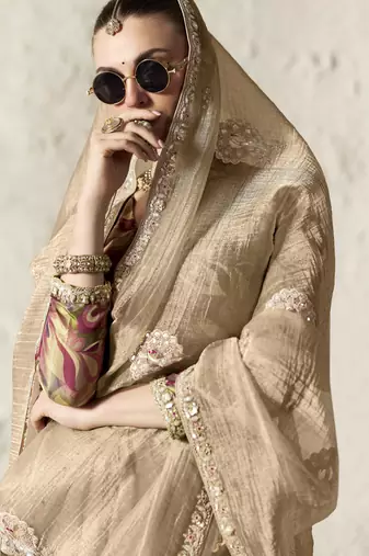  CREAM FANCY embroidered saree with blouse