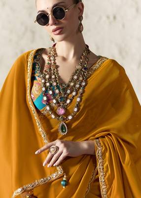  ORANGE FANCY embroidered saree with blouse 2