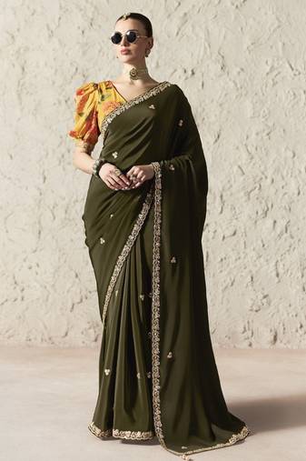 OLIVE FANCY embroidered saree with blouse