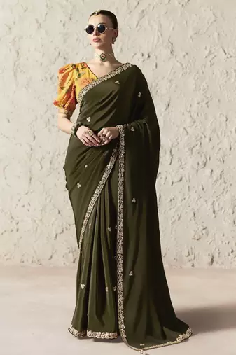  OLIVE FANCY embroidered saree with blouse