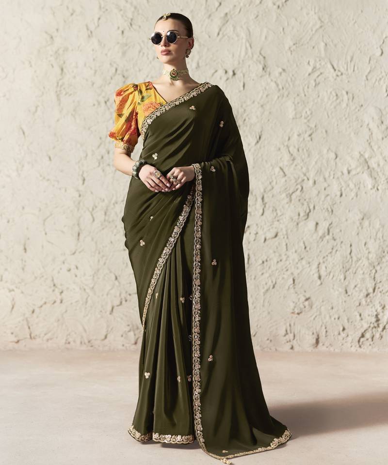  OLIVE FANCY embroidered saree with blouse