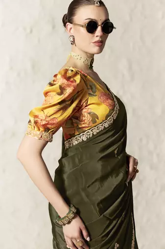  OLIVE FANCY embroidered saree with blouse
