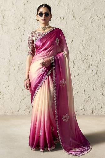  PINK FANCY embroidered saree with blouse
