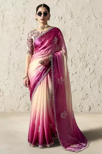  PINK FANCY embroidered saree with blouse
