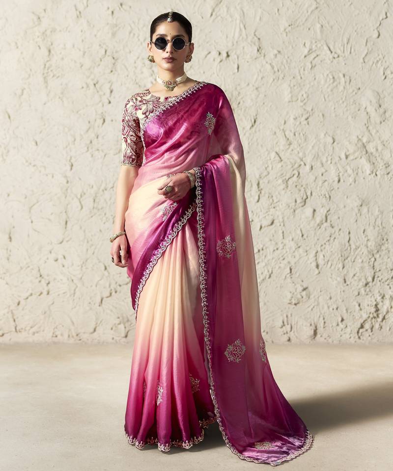  PINK FANCY embroidered saree with blouse