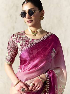  PINK FANCY embroidered saree with blouse 2