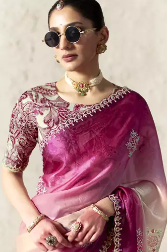  PINK FANCY embroidered saree with blouse