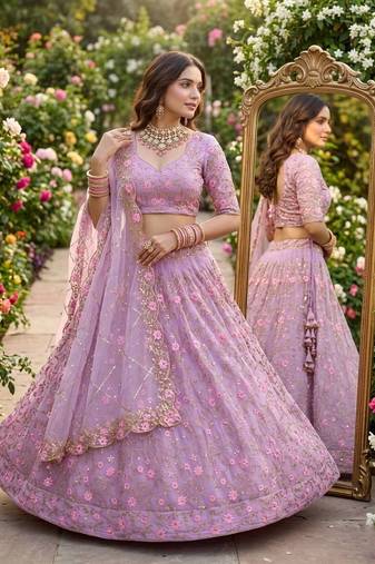 LOVENDER BUTTERFLY NET PARTY WEAR EMBROIDERY LEHNGHA CHOLUI