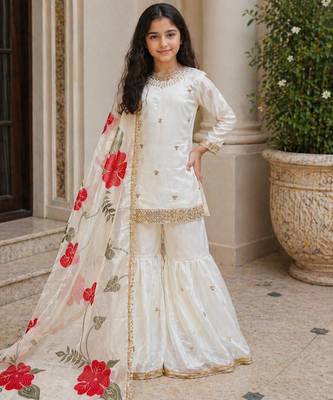 off white embroidered silk girls sharara set 5