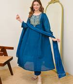 blue chanderi embroidered ethnic suit set