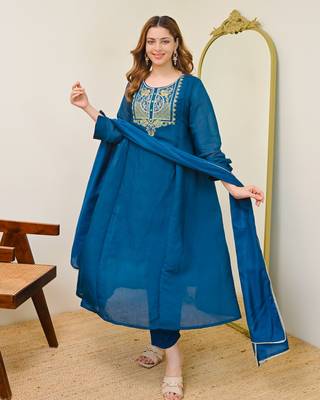  blue chanderi embroidered ethnic suit set 5