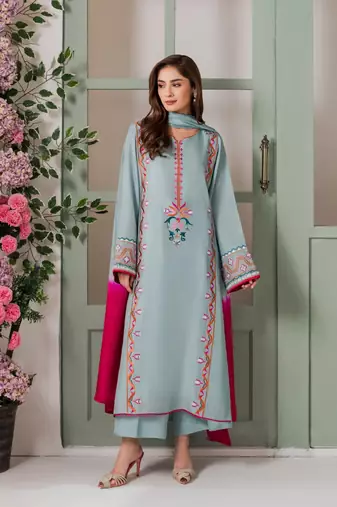 sky blue crepe embroidered mirror work kurta set