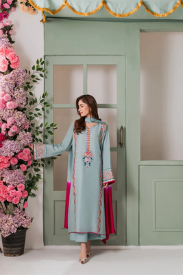 sky blue crepe embroidered mirror work kurta set 3