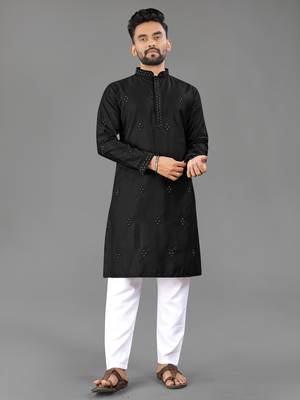 Black cotton butta work work men kurta pyjama 1