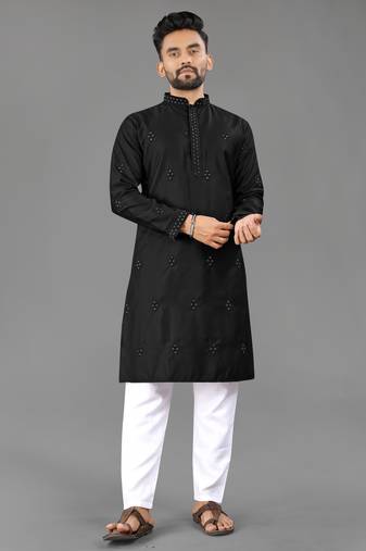 Black cotton butta work work men kurta pyjama