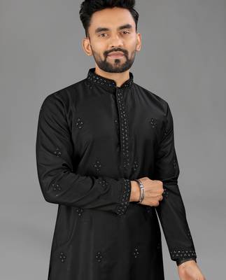 Black cotton butta work work men kurta pyjama 3