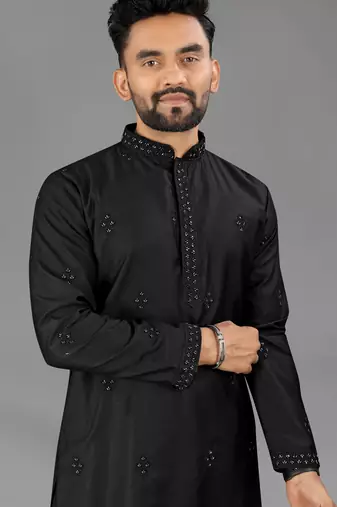 Black cotton butta work work men kurta pyjama