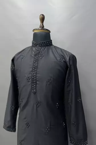 Black cotton butta work work men kurta pyjama
