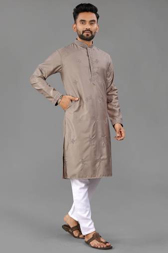 Brown cotton butta work work men kurta pyjama
