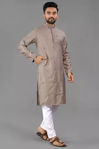 Brown cotton butta work work men kurta pyjama