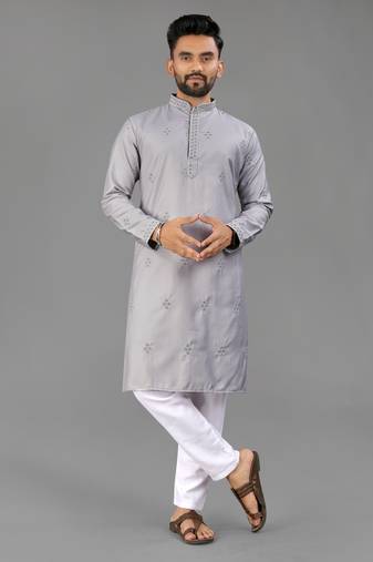 Grey cotton butta work work men kurta pyjama