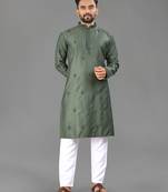 Olive cotton butta work work men kurta pyjama