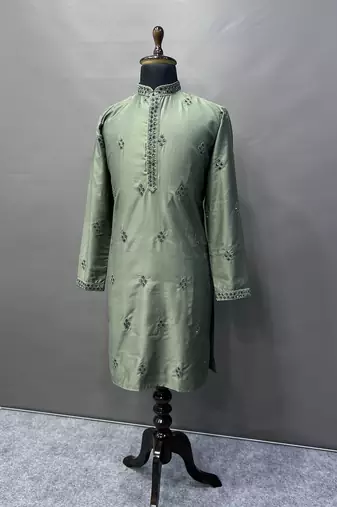 Olive cotton butta work work men kurta pyjama