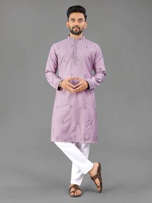 Purple cotton butta work work men kurta pyjama 1
