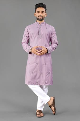 Purple cotton butta work work men kurta pyjama