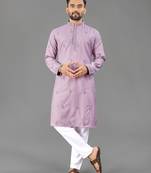 Purple cotton butta work work men kurta pyjama