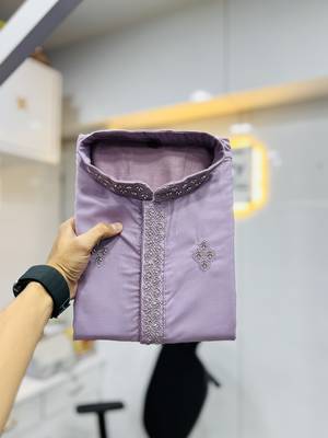 Purple cotton butta work work men kurta pyjama 2