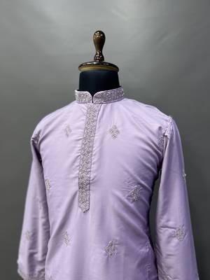 Purple cotton butta work work men kurta pyjama 3