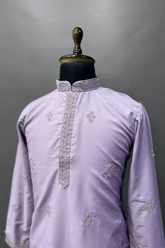 Purple cotton butta work work men kurta pyjama