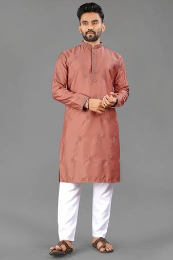 Rust cotton butta work work men kurta pyjama