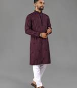 Wine cotton butta work work men kurta pyjama