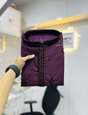 Wine cotton butta work work men kurta pyjama 2