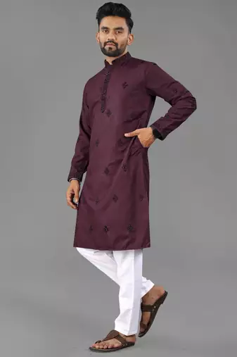 Wine cotton butta work work men kurta pyjama