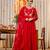 red embroidered anarkali kurta pant set with organza dupatta