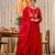 red embroidered anarkali kurta pant set with organza dupatta